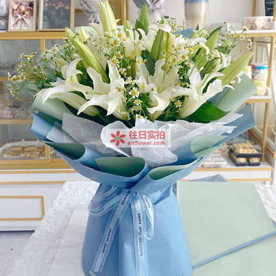 汕头8支白色多头百合洋甘菊,互倾的思念