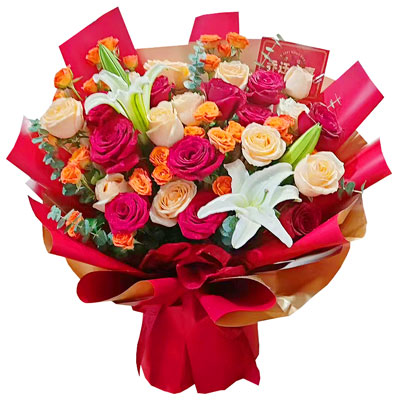 汕头19朵玫瑰百合，爱情永不凋零
