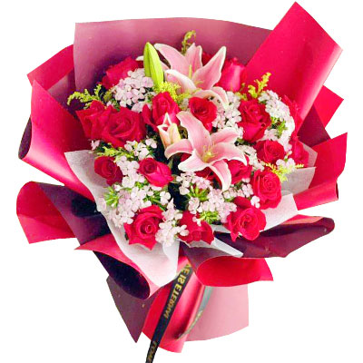 汕头18朵红玫瑰百合，永远牵手到老