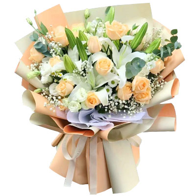 汕头19朵香槟玫瑰百合,你是我的真爱