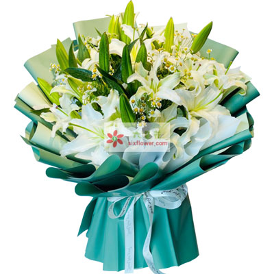 汕头8支白色多头百合洋甘菊，如潮的思念