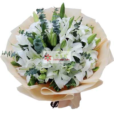 汕头9支白色多头百合，祝福你幸福