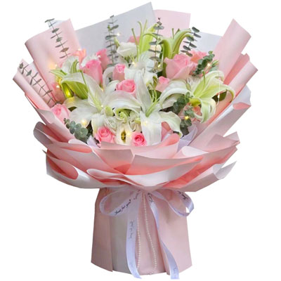汕头16朵粉玫瑰百合，感情稳定坚固