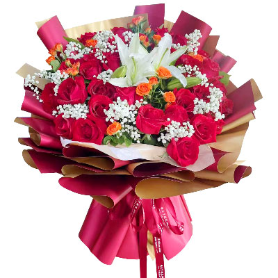 汕头33朵红玫瑰百合，爱如同花般绽放
